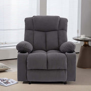 Corduroy Recliner Chair with Cup Holders in gray fabric, designed for comfort and relaxation.