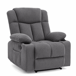 Corduroy Recliner Chair with Cup Holders featuring a 165° recline and soft, structured design.