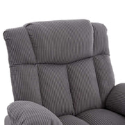 Close-up view of the soft corduroy upholstery on a Corduroy Recliner Chair with cup holders.