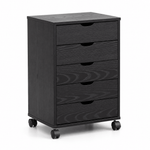 Black Bedside Table with Drawers (5-Tier) | Mobile Pedestal with four drawers and wheels for easy mobility.