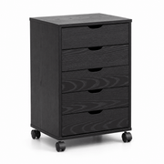 Black Bedside Table with Drawers (5-Tier) | Mobile Pedestal with four drawers and wheels for easy mobility.