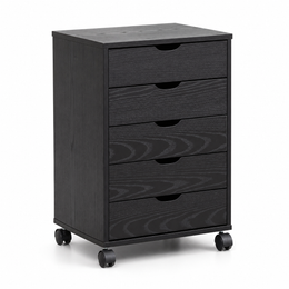 Black Bedside Table with Drawers (5-Tier) | Mobile Pedestal with four drawers and wheels for easy mobility.