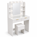 LED Dressing Table with Mirror, charging station, and stool providing a stylish makeup experience.