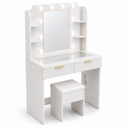 LED Dressing Table with Mirror, charging station, and stool providing a stylish makeup experience.