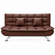 2-in-1 PU leather sleeper couch converting from sofa to flat bed position