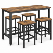 Bar Table and Stools Set featuring rustic industrial design with wooden tabletop and sturdy black metal frame.