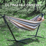 Double Hammock with Steel Stand providing ultimate comfort in a tranquil outdoor setting.
