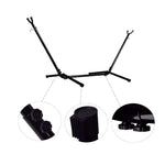 Double Hammock with Steel Stand, featuring sturdy black metal frame and connectors for optimal support and relaxation.