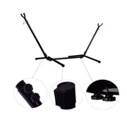 Double Hammock with Steel Stand, featuring sturdy black metal frame and connectors for optimal support and relaxation.