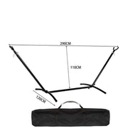 Double Hammock with Steel Stand dimensions and carrying bag for outdoor relaxation.