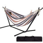 Double Hammock with Steel Stand providing comfort and relaxation, complete with a convenient carrying bag.