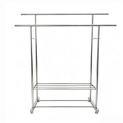 Double Rail Clothes Rack with Shoe Shelf – Stainless Steel featuring double rails and a shoe shelf.