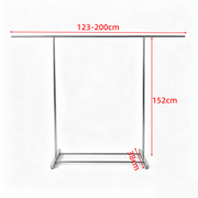 Double Rail Retractable Clothes Rack dimensions: height 152cm, width adjustable 123-200cm, base width 38cm.