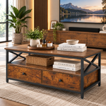 Coffee table tabletop and drawer storage detail