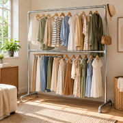 Double Poles Clothing Rail Laundry Drying Rack