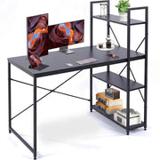Modern Teak Computer Desk with Top Shelf & Storage