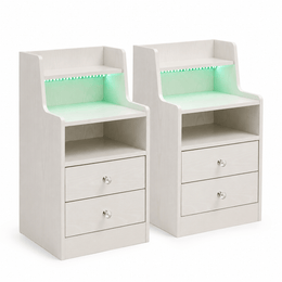 Modern LED Bedside Table set of 2 with drawers and ambient lighting.