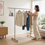 Double Rail Retractable Clothes Rack with Wheels