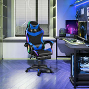 Ergonomic RGB LED Gaming Chair in a stylish gaming setup with vibrant lighting and computer desk.