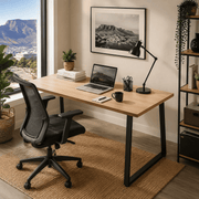 Modern 150cm Large Home Office Desk with laptop and accessories, featuring sleek design and ergonomic chair.