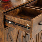 Farmhouse Buffet Sideboard cabinet drawer detail, showcasing the rustic antique wood finish and functional hardware.