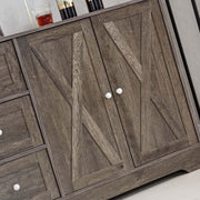 Farmhouse Sideboard Storage cabinet featuring rustic wood texture and distinct X-shaped design.