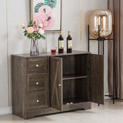 Farmhouse Sideboard Storage Cabinet featuring three drawers and open shelving in a modern living space.