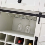 Interior view of the Farmhouse Wine Bar Cabinet displaying hanging wine glasses and wine bottle storage.
