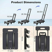 Foldable Hand Truck product dimensions showing sizes and folding capabilities for easy storage and transport.