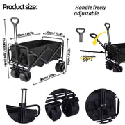 Overall dimensions and specifications of 100kg collapsible outdoor cart with brakes