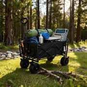 All-terrain collapsible outdoor cart with brakes used on park grass