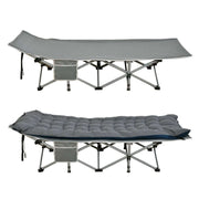 Grey and black color options for folding camping cot with mattress