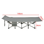 Overall dimensions and length of heavy-duty folding camping cot with mattress