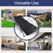 Portable folding camping cot with mattress folded for easy travel