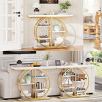 Gold Circle Console Table displayed in a multi-angle room setting showcasing its modern aesthetic
