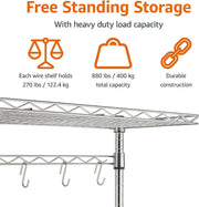 Heavy-Duty Baker's Rack featuring free standing storage, 880 lbs capacity, and durable construction for kitchen organization.