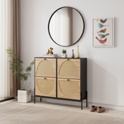 Rattan Shoe Cabinet with 4 Flip Drawers