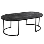 Oval centre table supported by steel metal frame