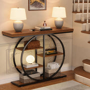5-Tier Industrial Console Table with Round Metal Frame