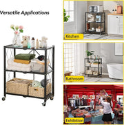 3-Tier Foldable Storage Trolley with Wheels