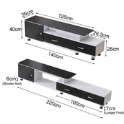 Dimensions of extendable TV stand from 140cm to 220cm with 30cm depth