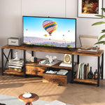 Industrial TV stand with metal frame and rustic wood-look finish
