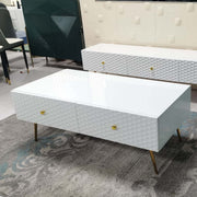 120cm White Gloss Coffee Table with 4 Drawers