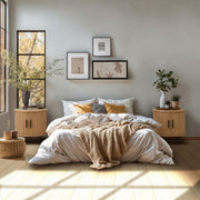 Round side table with storage complementing bedroom furniture set
