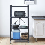 black foldable storage rack folded flat for compact storage
