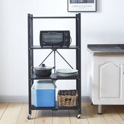 black foldable storage rack folded flat for compact storage
