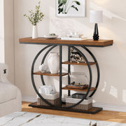 5-Tier Industrial Console Table with Round Metal Frame