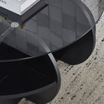 Modern Glass Nesting Coffee Table set with black finish and glass top, featuring storage space and sleek design.