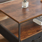 Rustic storage coffee table with fabric drawers and metal frame