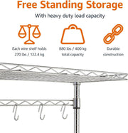 Heavy-Duty Baker's Rack featuring free standing storage, 880 lbs capacity, and durable construction for kitchen organization.
